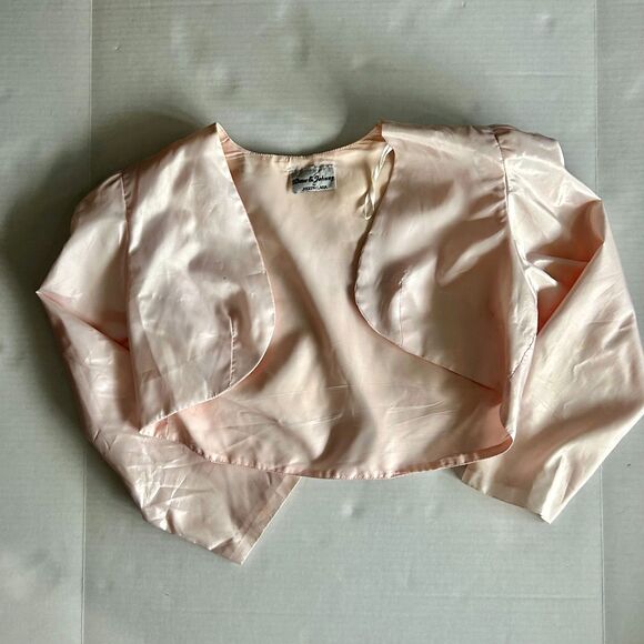 VTG 80s Blush Pink Lace and Satin Strapless Ruffle Dress with Bolero, 13/14 Jr. - Picture 10 of 11